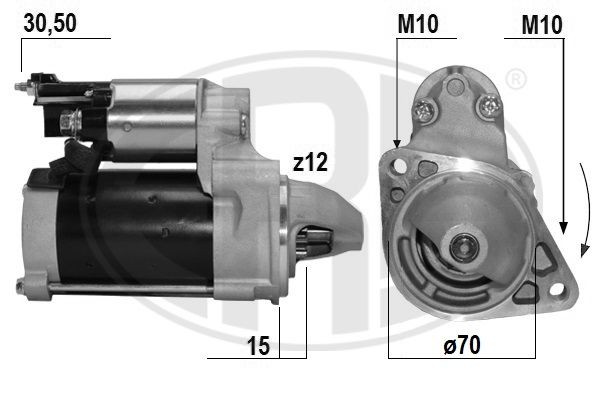ERA 220670A Starter motor 12V, 1,7kW, Number of Teeth: 12, 30-50, Ø 70 mm