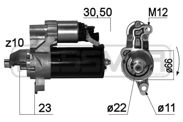 Engine starter motor ERA 12V, 1,7kW, Number of Teeth: 10, 30-50, Ø 66 mm - 220848A