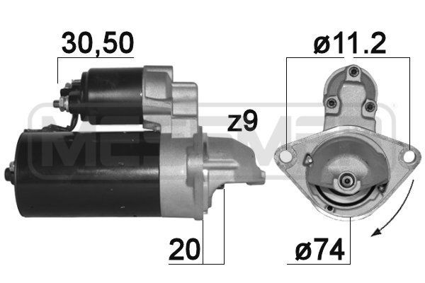 ERA 220888A Starter motor 12V, 2kW, Number of Teeth: 9, 30-50, Ø 74 mm