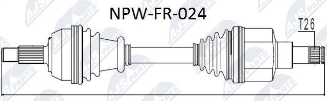 NTY Front Axle Left, Front Axle, 646mm, Manual Transmission, 5-Speed Manual Transmission Length: 646mm, External Toothing wheel side: 25 Driveshaft NPW-FR-024 buy