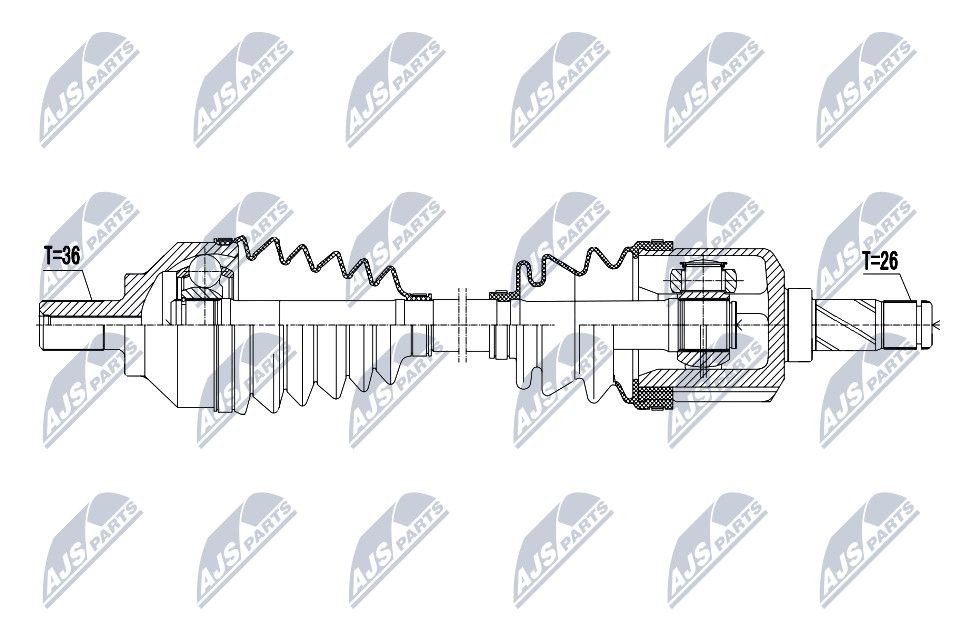 NTY NPW-VV-067 Drive shaft Front Axle, Front Axle Left, 6-Speed Manual Transmission, 5-Speed Manual Transmission