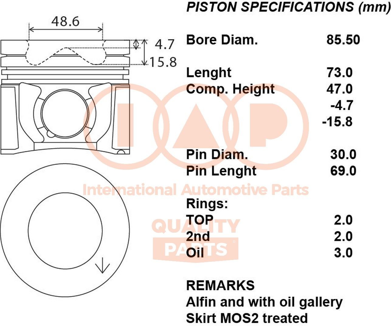 IAP QUALITY PARTS 100-06063 Piston HONDA PILOT in original quality