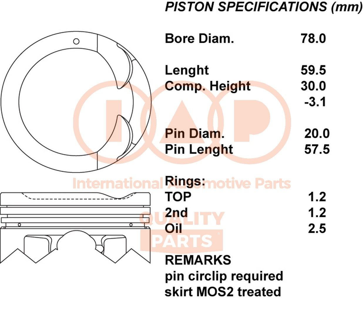 IAP QUALITY PARTS 100-13060 Piston NISSAN PATROL 1991 in original quality