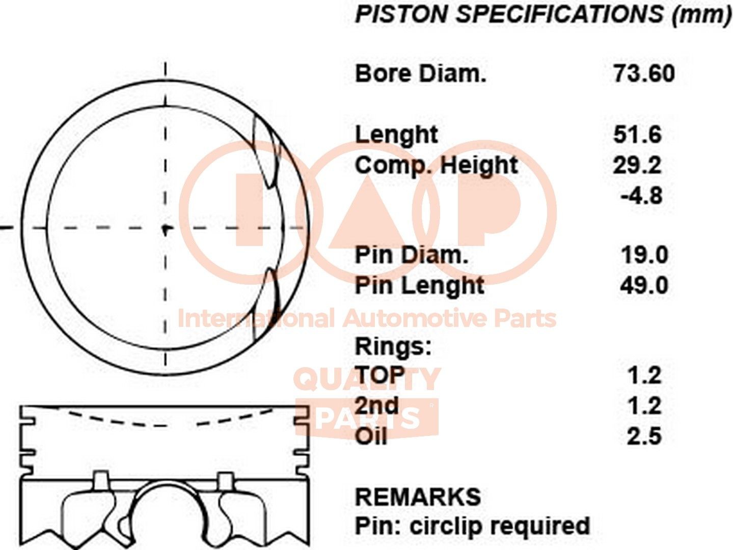 Nissan ALMERA Piston IAP QUALITY PARTS 100-13084 cheap