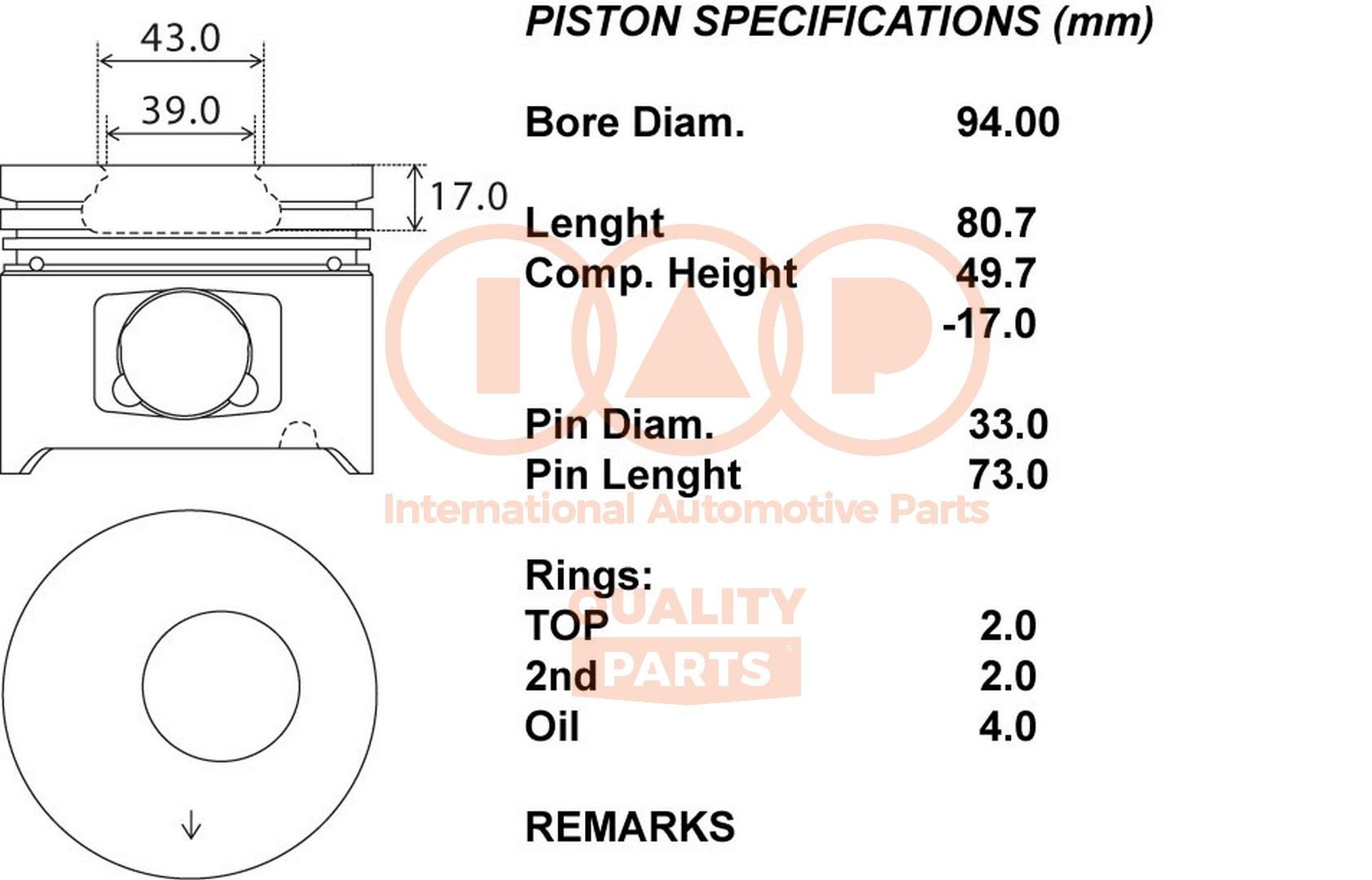 Nissan PRIMERA Piston IAP QUALITY PARTS 100-13086 cheap