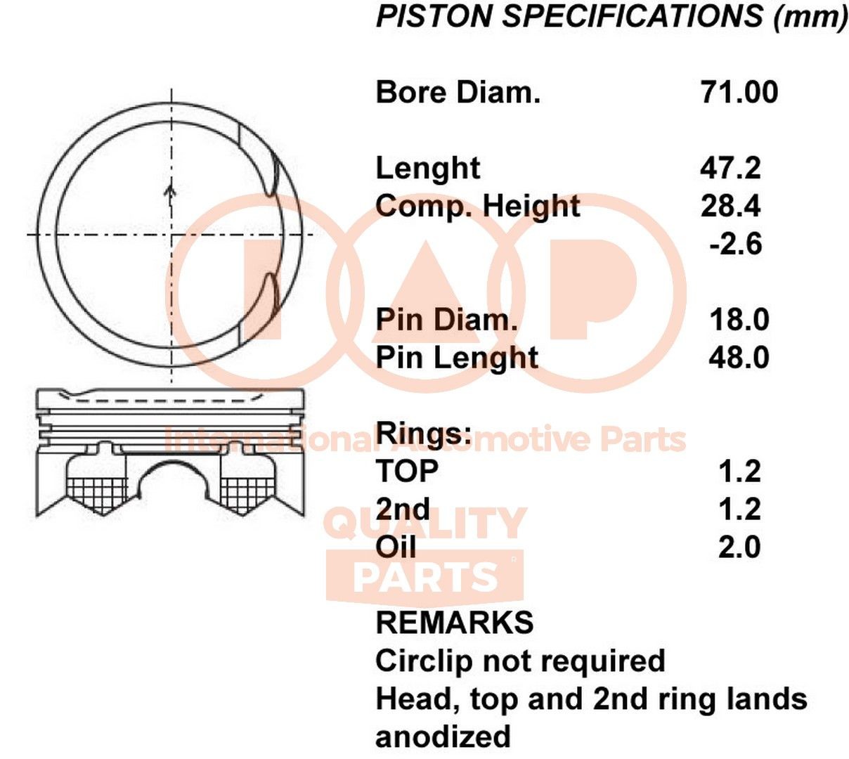 Nissan MICRA Piston IAP QUALITY PARTS 100-13092 cheap