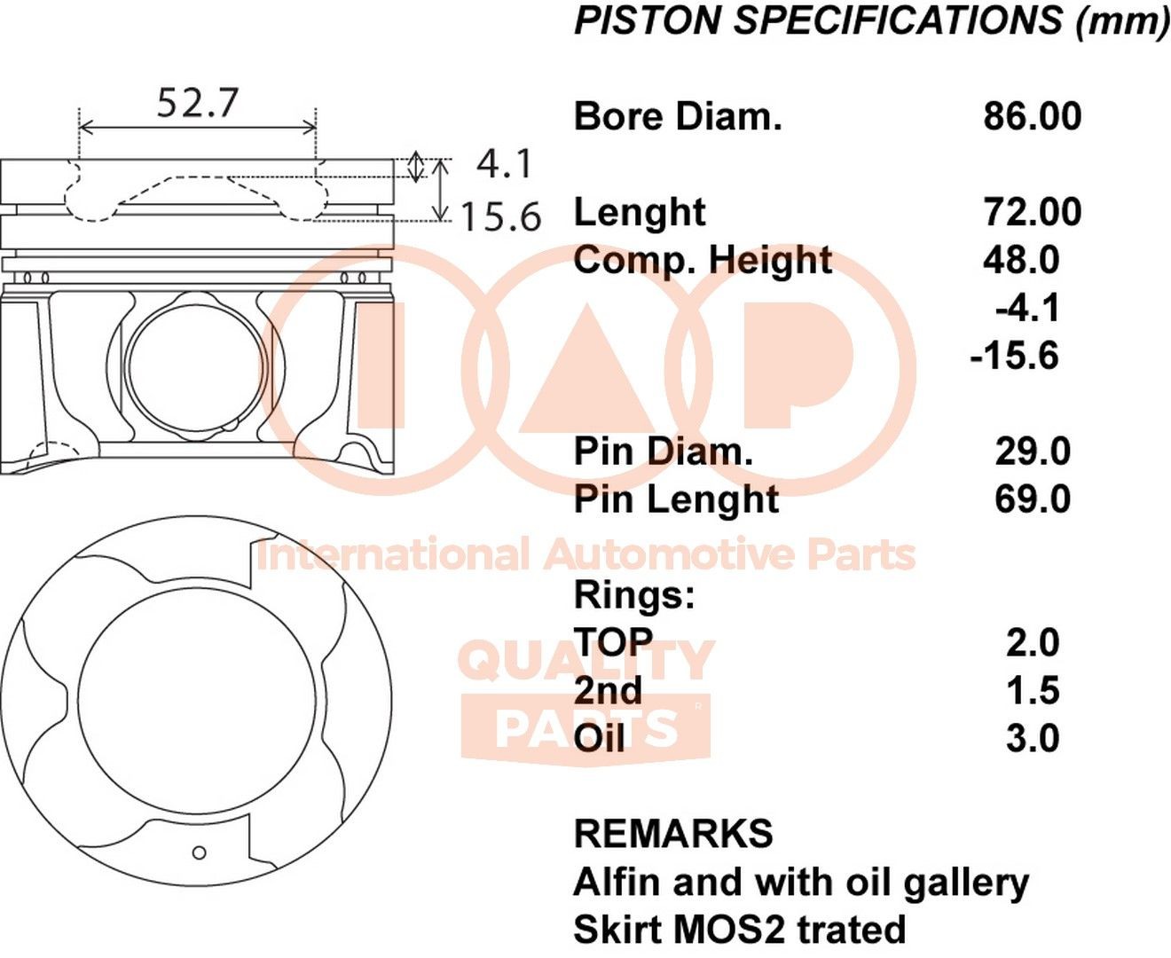 Nissan INTERSTAR Piston IAP QUALITY PARTS 100-13165 cheap