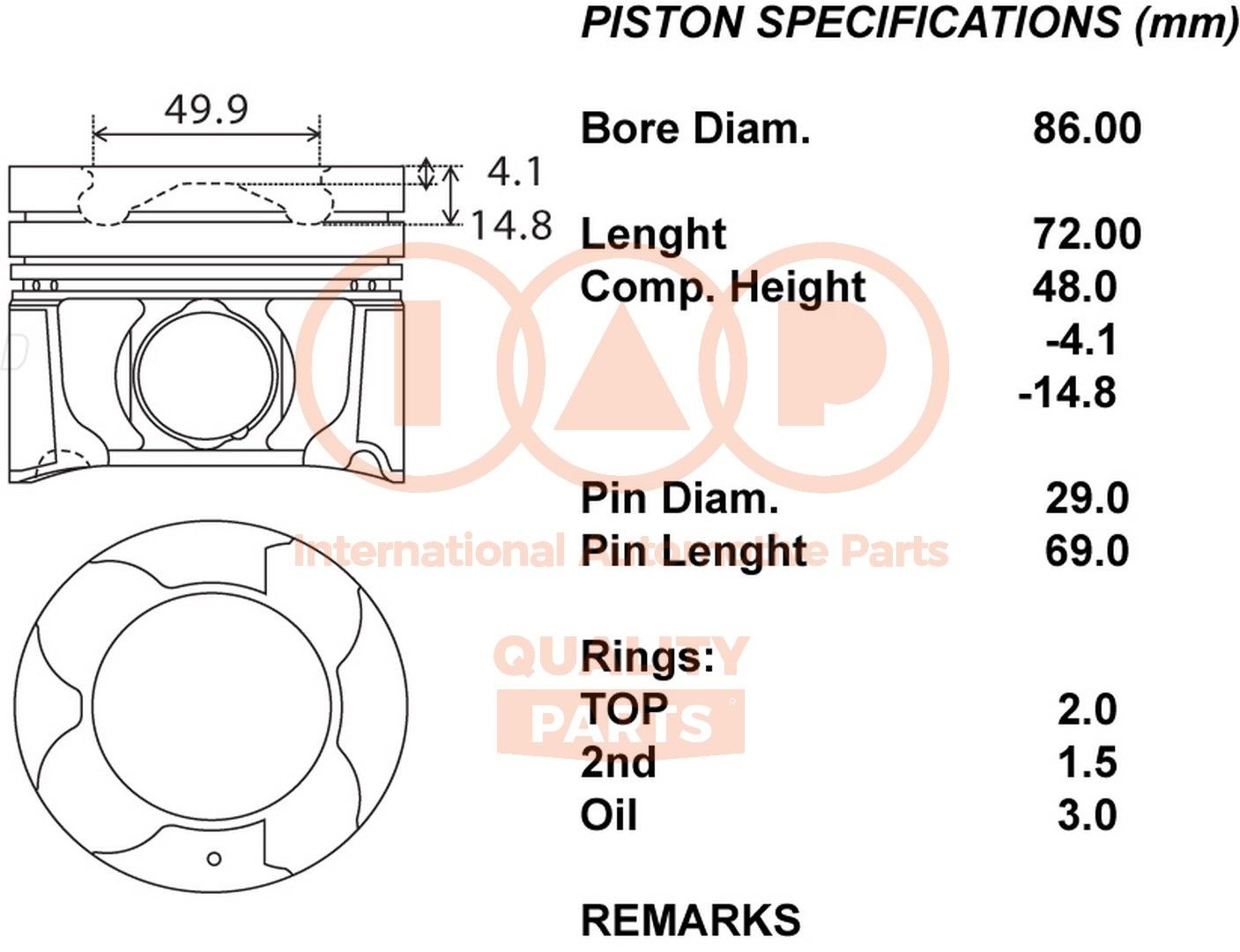 Nissan INTERSTAR Piston IAP QUALITY PARTS 100-13167 cheap