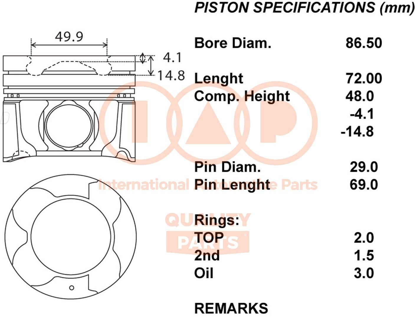 Nissan LEAF Piston IAP QUALITY PARTS 100-13168 cheap