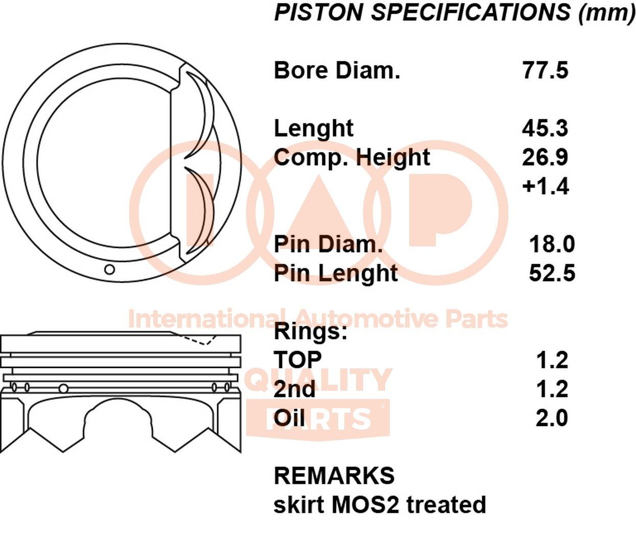 Subaru Piston IAP QUALITY PARTS 100-15010 at a good price