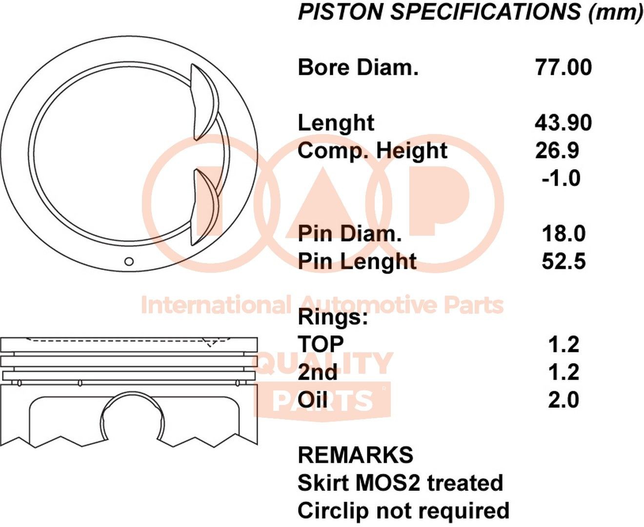 Subaru Piston IAP QUALITY PARTS 100-15011 at a good price