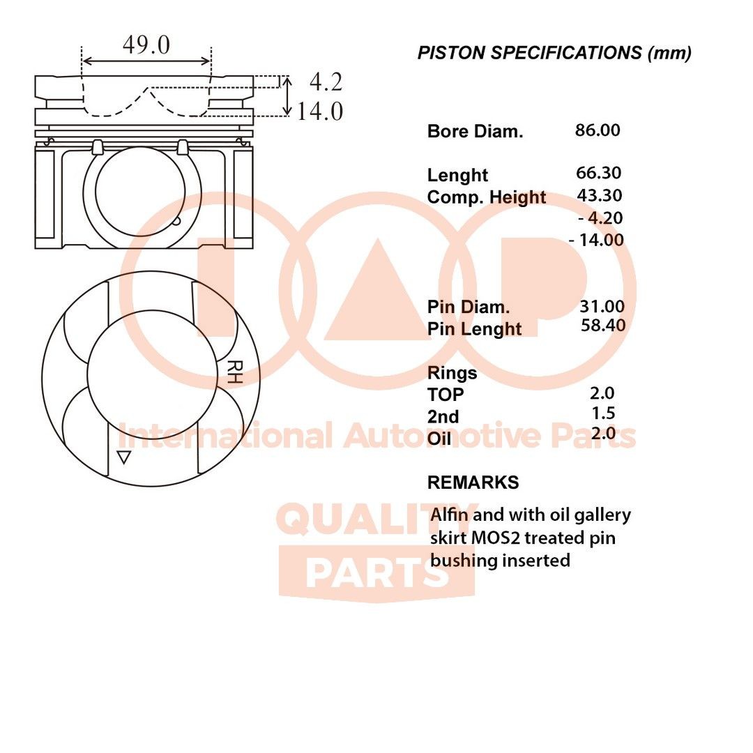 IAP QUALITY PARTS 100-15040 Piston SUBARU IMPREZA 2003 in original quality