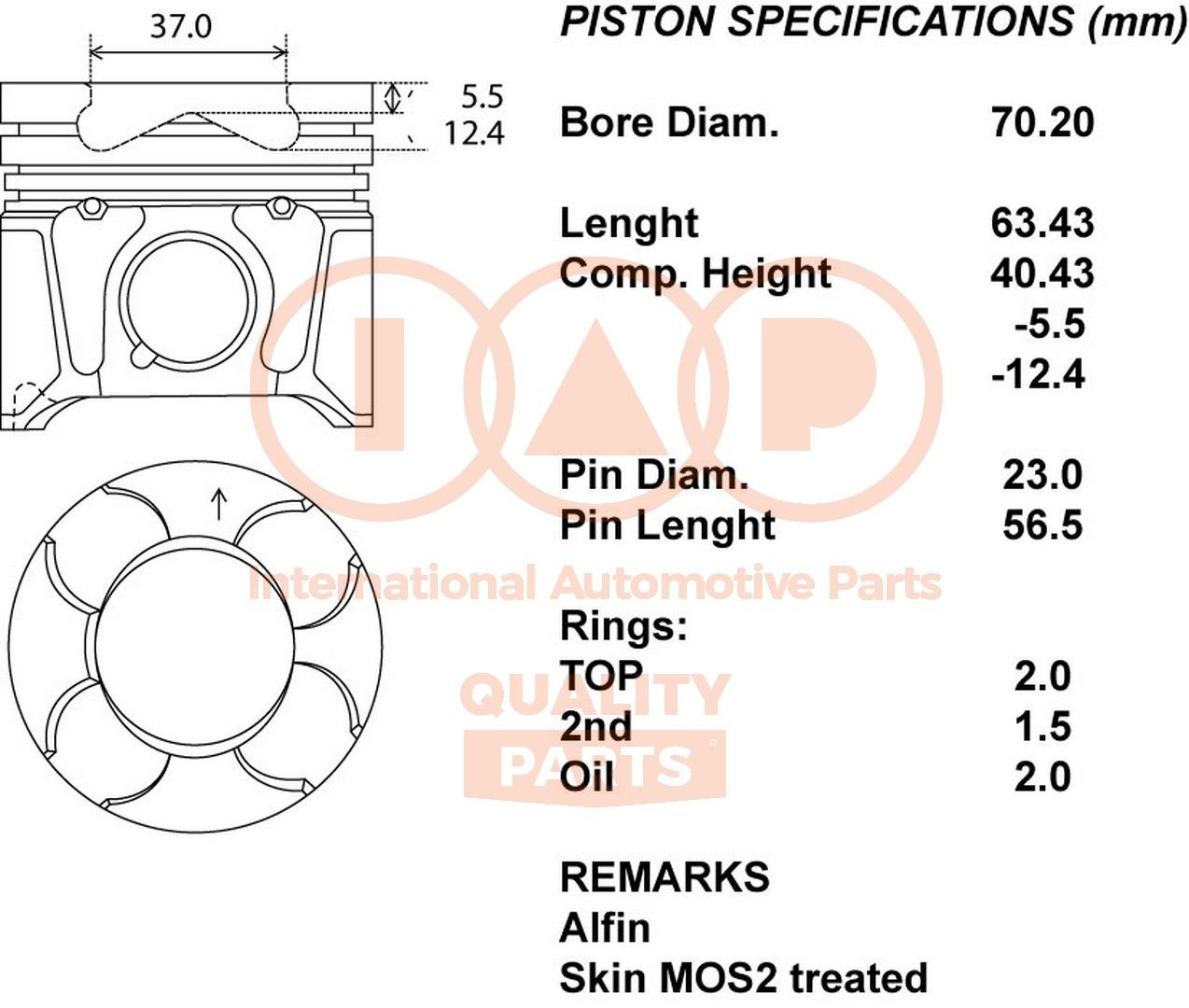 IAP QUALITY PARTS 100-16079 Piston LANCIA YPSILON 2007 in original quality