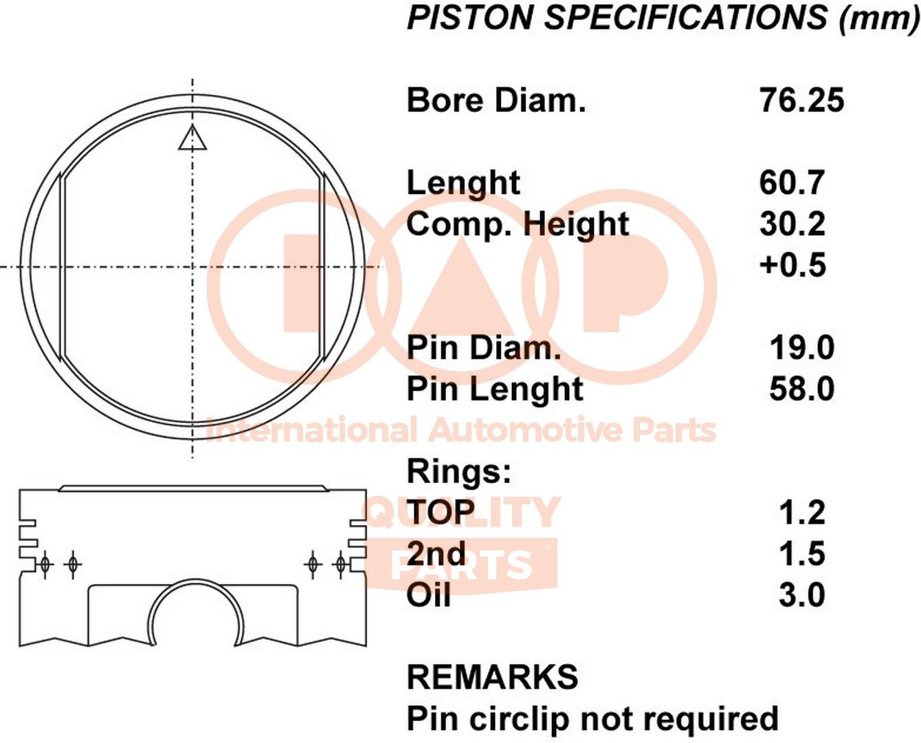 IAP QUALITY PARTS 100-16097 SUBARU Piston in original quality