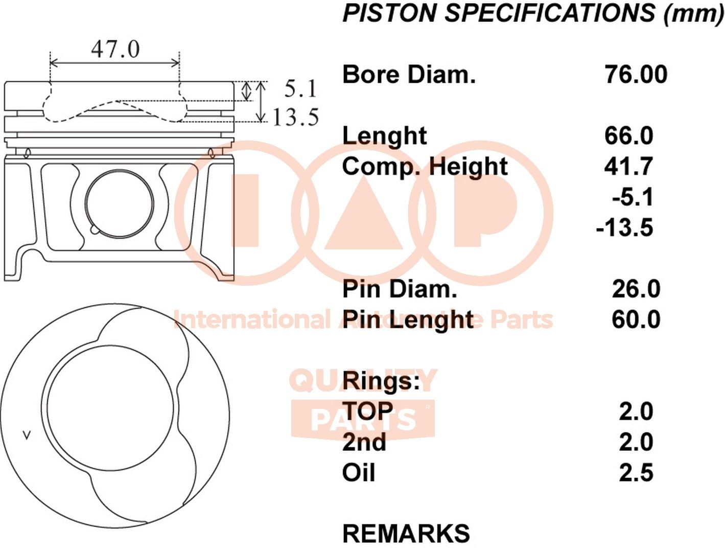 IAP QUALITY PARTS 100-29050 Piston NISSAN NV200 2010 in original quality