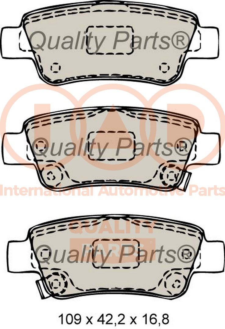 IAP QUALITY PARTS Rear Axle Height 1: 42mm, Width 1: 108,9mm, Thickness 1: 16mm Brake pads 704-06066 buy