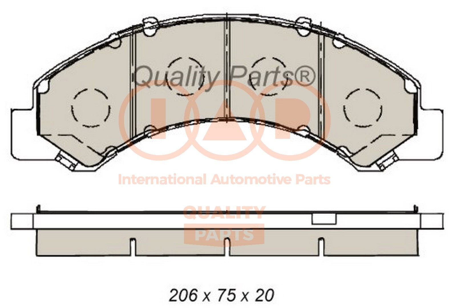 IAP QUALITY PARTS Front Axle Height 1: 75mm, Width 1: 206mm, Thickness 1: 20mm Brake pads 704-09090 buy