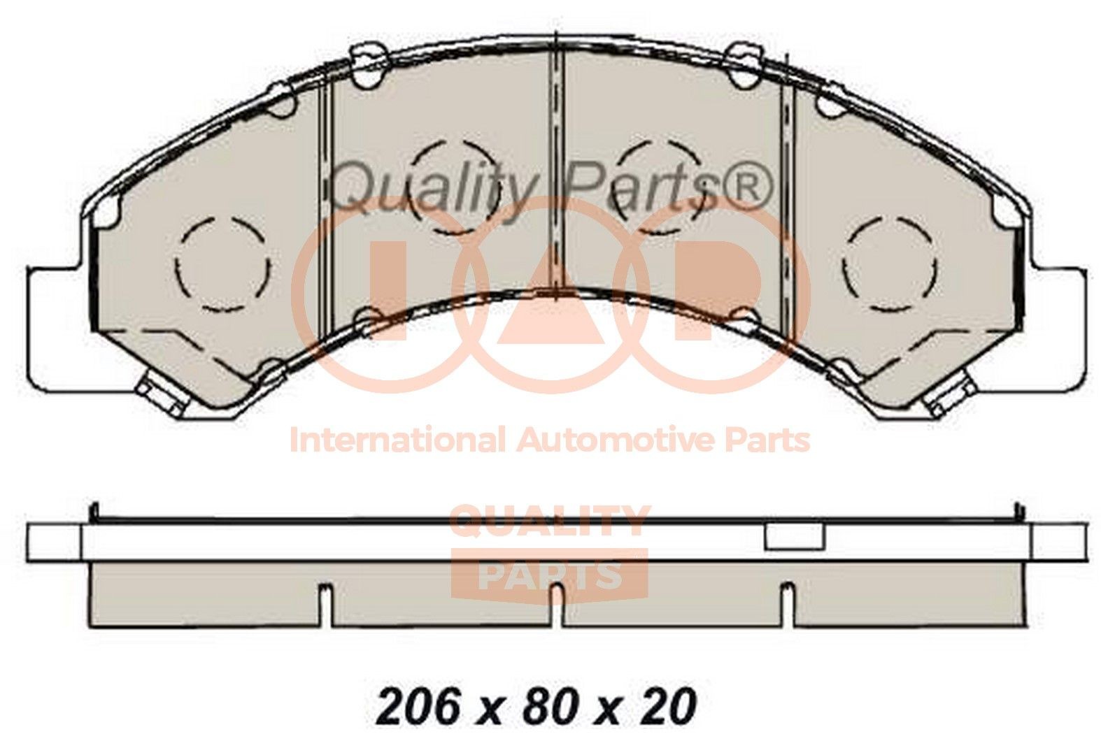 IAP QUALITY PARTS Front Axle Height 1: 80mm, Width 1: 206mm, Thickness 1: 20mm Brake pads 704-09093 buy