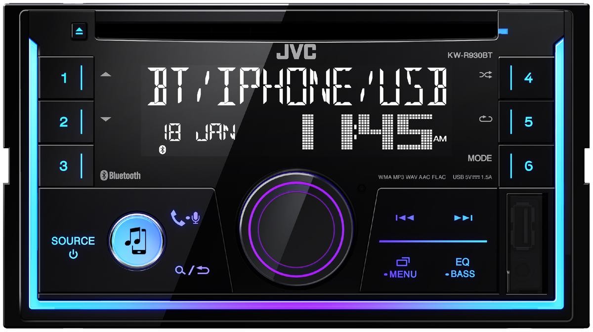 KW-R930BT JVC 2 DIN, AOA 2.0, Made for iPod/iPhone, 14.4V, AAC, MP3, WMA, CD, Spotify Control Potencia: 4x50W Estéreos KW-R930BT a buen precio