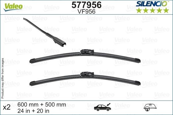 VALEO 577956 Wiper blade 600, 500 mm Front, Flat wiper blade, with spoiler, for left-hand drive vehicles
