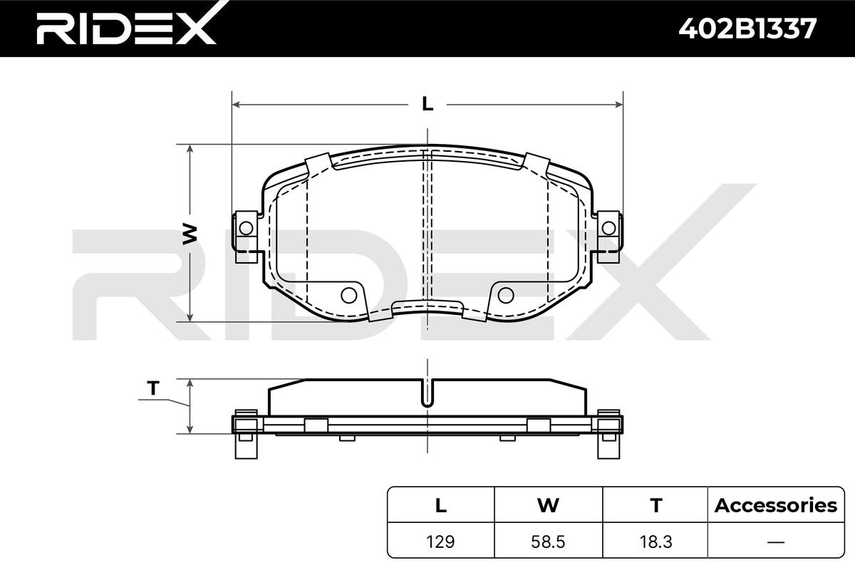 402B1337 Set of brake pads 402B1337 RIDEX Front Axle, Axle Vers.: Front