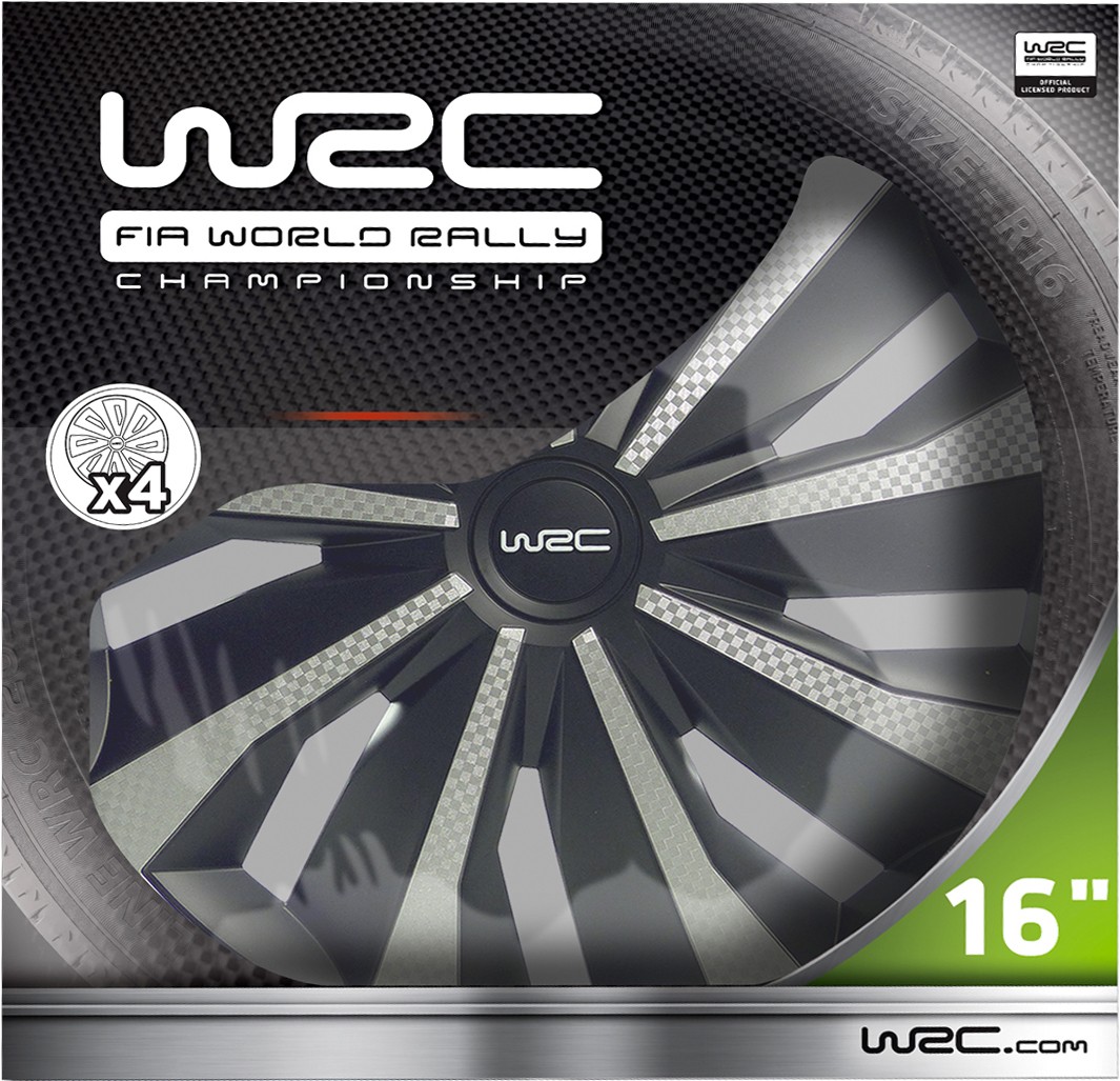  WRC 007599 - 4 Enjoliveurs 16 Pouces, Turbo Bicolore, Gris,Noir