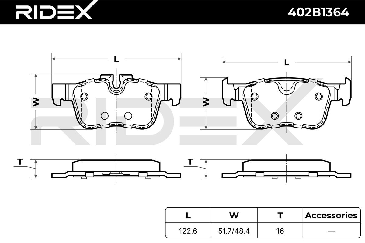 402B1364 Set of brake pads 402B1364 RIDEX Rear Axle, prepared for wear indicator