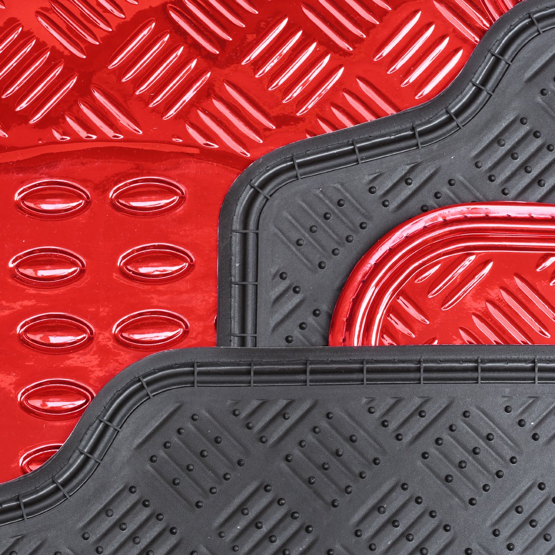WALSER 28021 Floor liners Rubber, Front and Rear, Quantity: 4, red, Universal fit, 70.5 x 49, 42.5 x 48