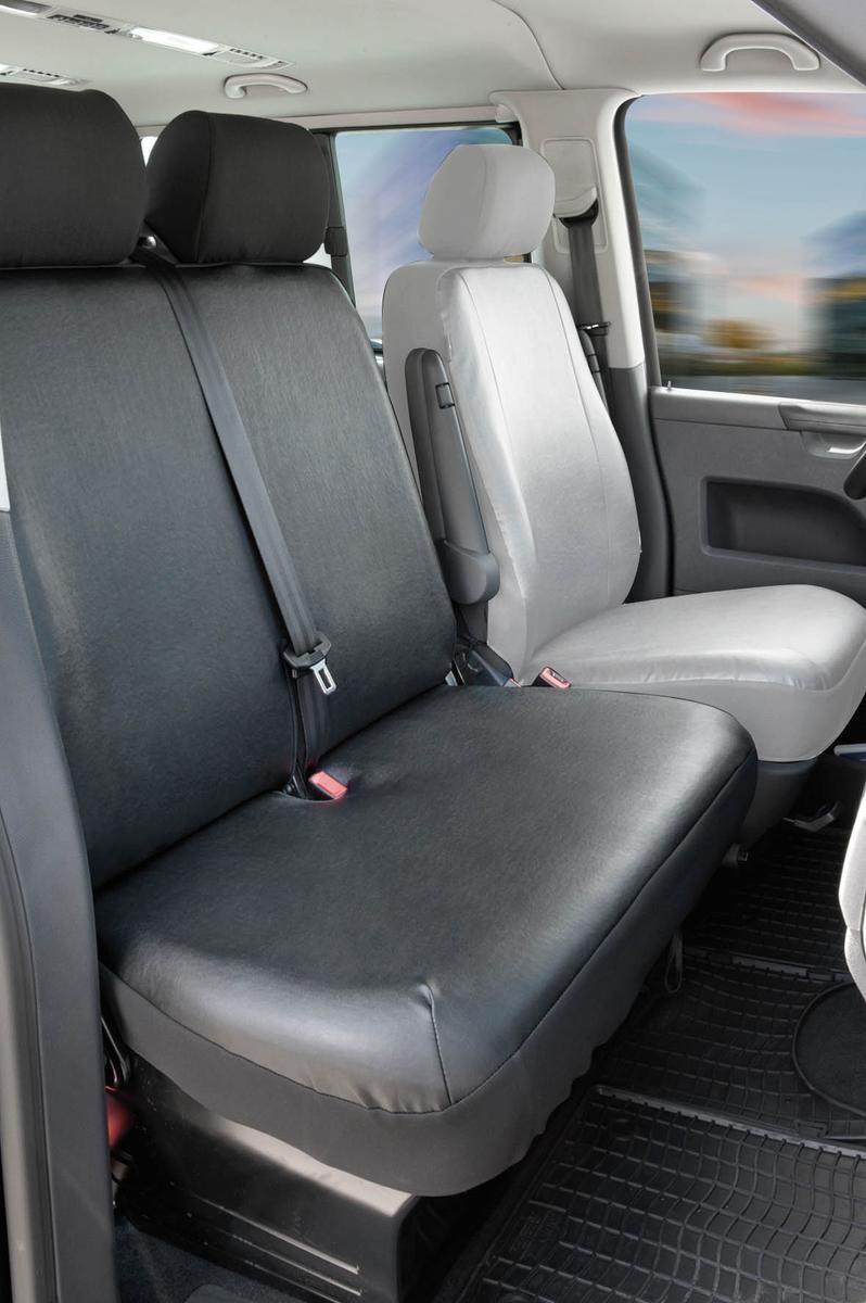 WALSER 11454 Auto seat covers VW Transporter 5 Bus (7HB, 7HJ, 7EB, 7EJ, 7EF, 7EG, 7HF, 7EC) black, Leatherette, Polyester, Front