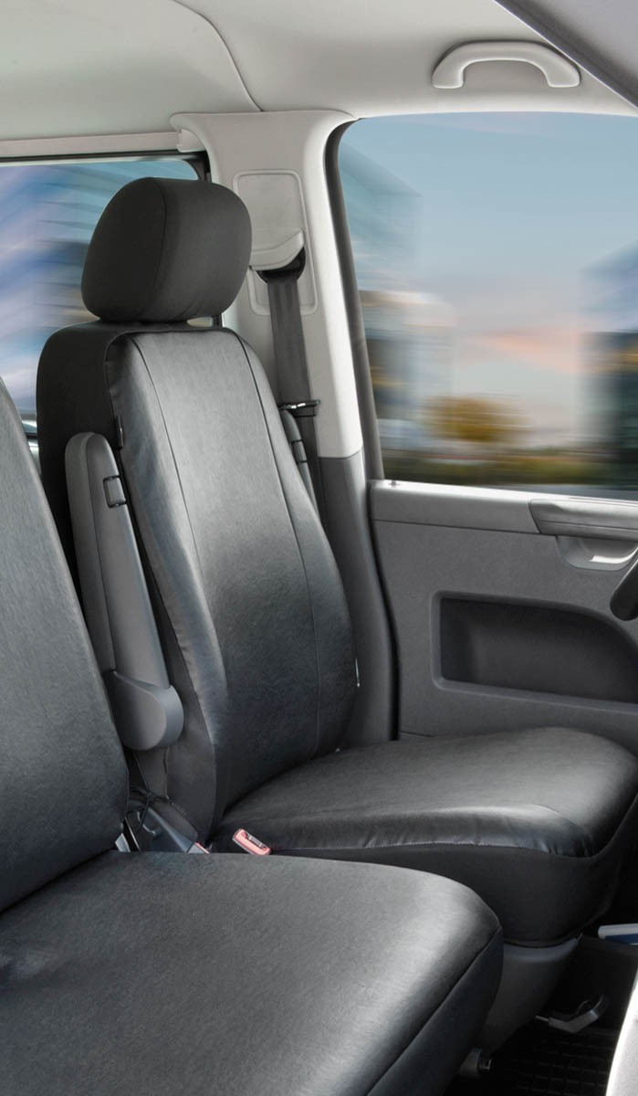 WALSER 11455 Auto seat covers VW Transporter 5 Bus (7HB, 7HJ, 7EB, 7EJ, 7EF, 7EG, 7HF, 7EC) black, Leatherette, Polyester, Front