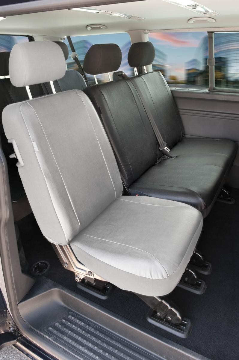 WALSER 11457 Auto seat covers VW Transporter 5 Bus (7HB, 7HJ, 7EB, 7EJ, 7EF, 7EG, 7HF, 7EC) black, Leatherette, Polyester, Rear