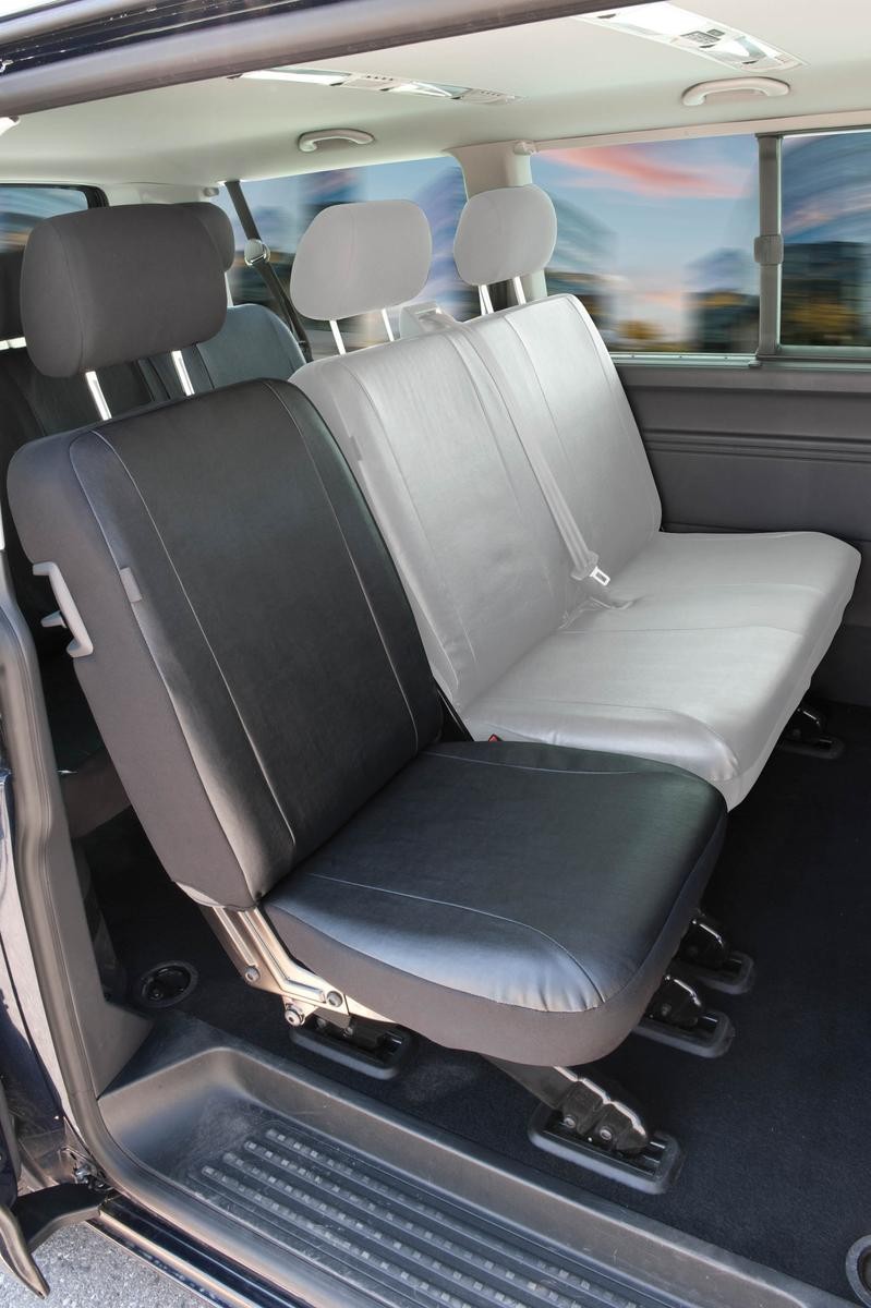 WALSER 11458 Auto seat covers VW Transporter 5 Bus (7HB, 7HJ, 7EB, 7EJ, 7EF, 7EG, 7HF, 7EC) black, Leatherette, Polyester, Rear