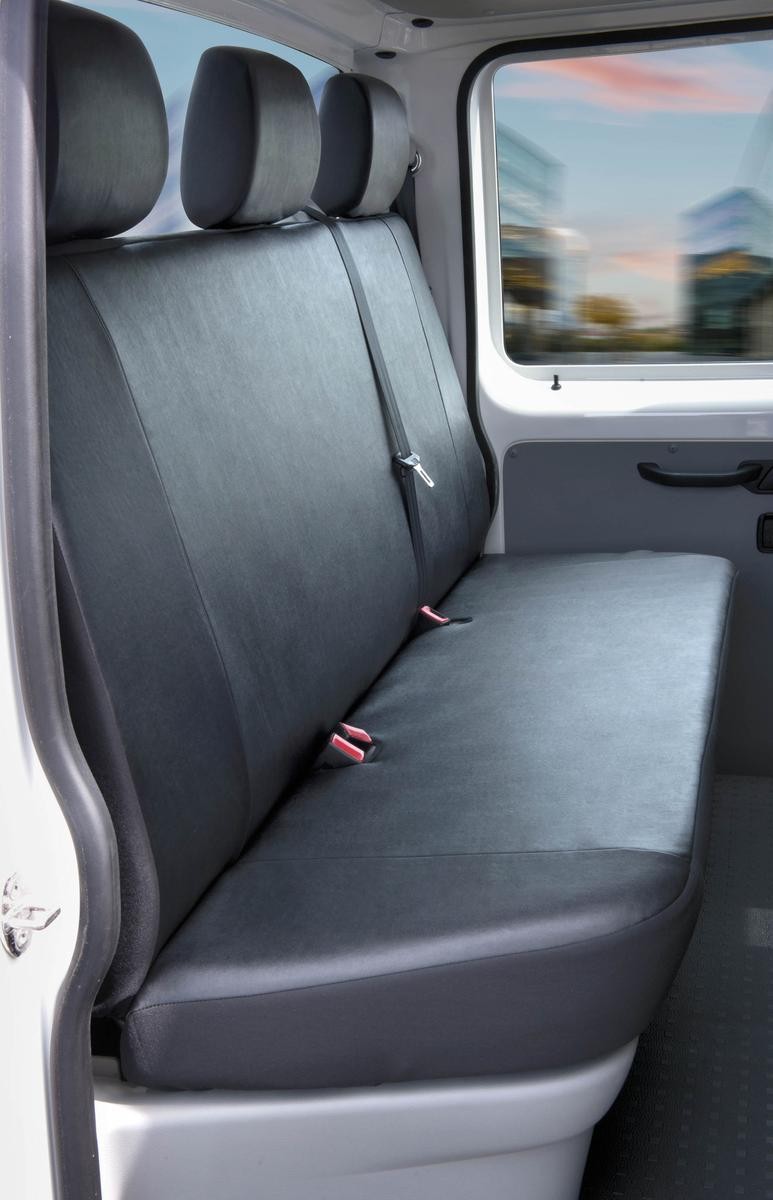 WALSER 11460 Auto seat covers VW Transporter 5 Bus (7HB, 7HJ, 7EB, 7EJ, 7EF, 7EG, 7HF, 7EC) black, Leatherette, Polyester, Rear