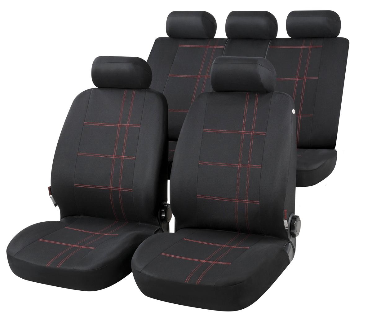 WALSER Nashville 13425 Car seat cover black, red, Polyester, Front and Rear