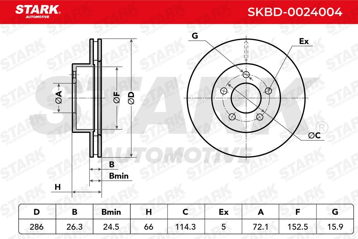 SKBD-0024004 Brake discs SKBD-0024004 STARK Front Axle, 286x26mm, 05/05x114,3, internally vented