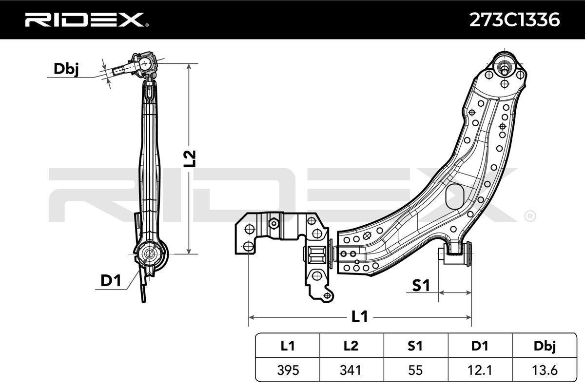 273C1336 Suspension wishbone arm 273C1336 RIDEX Front Axle Left, Control Arm, Sheet Steel, Cone Size: 19,2 mm