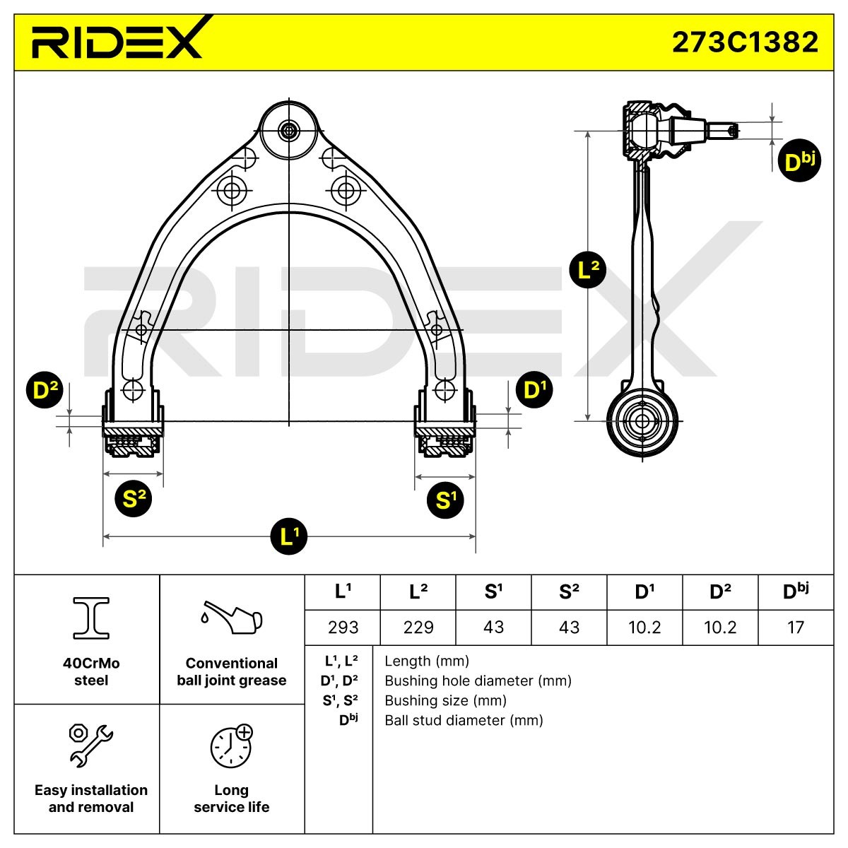 OEM-quality RIDEX 273C1382 Suspension control arm