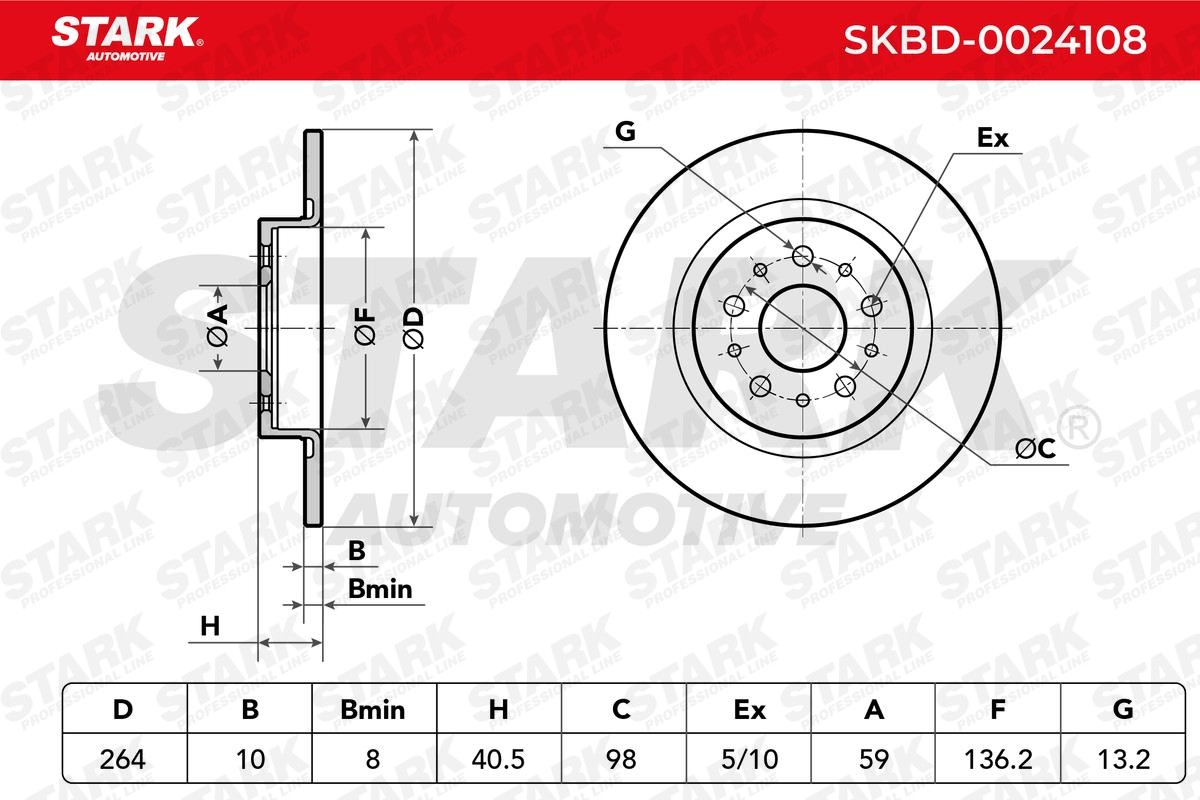 SKBD-0024108 Brake discs SKBD-0024108 STARK Rear Axle, 264,0x10,0mm, 5x98,0, solid