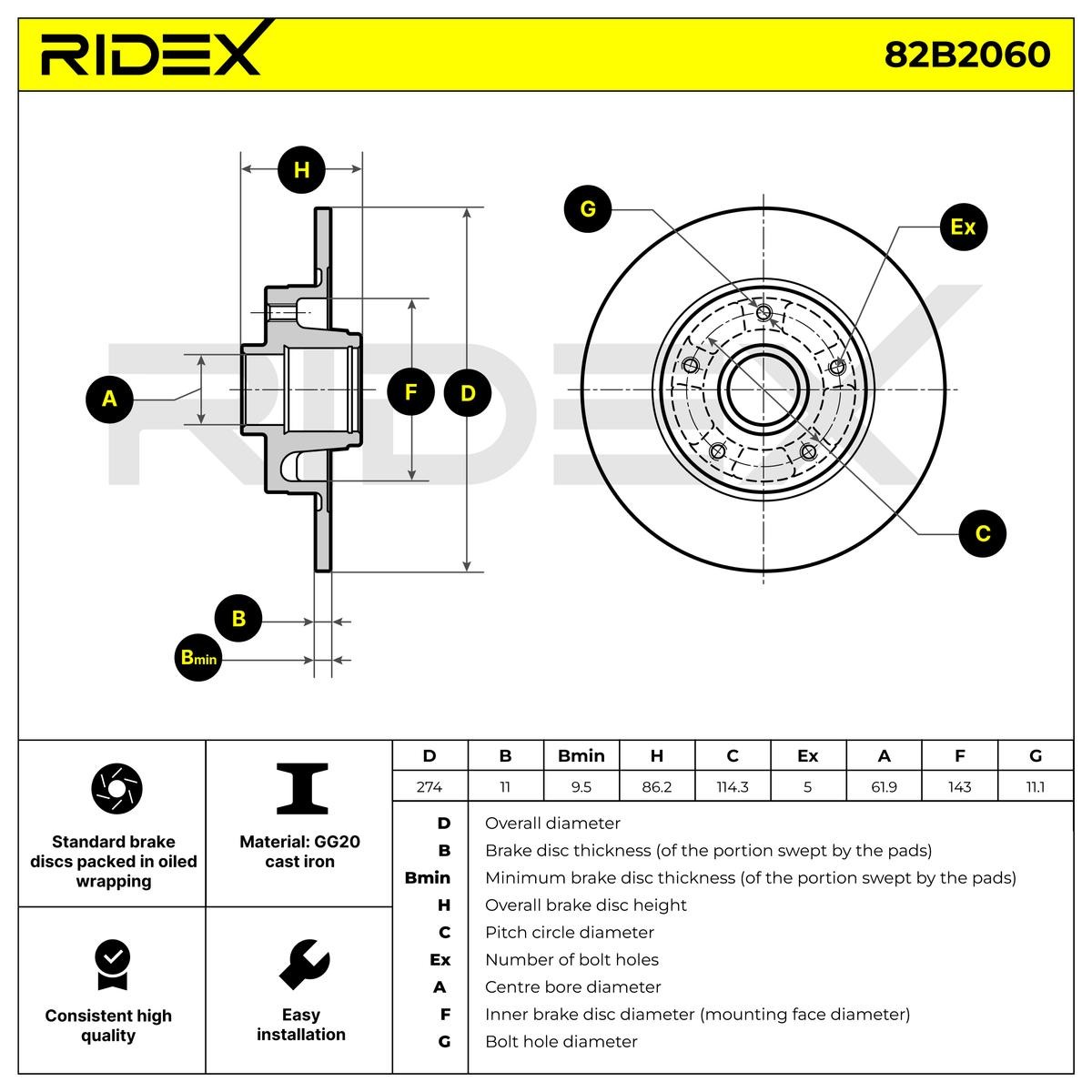 OEM-quality RIDEX 82B2060 Brake rotor