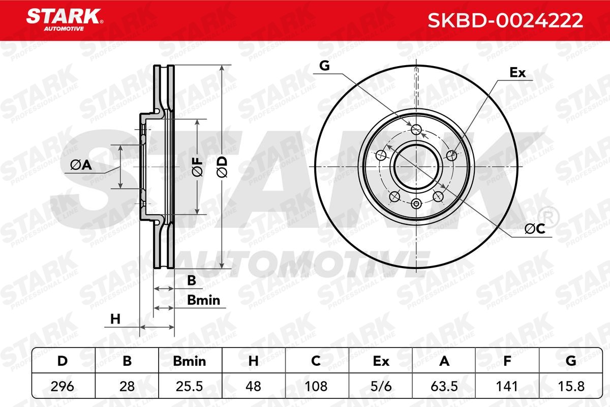 SKBD-0024222 Brake discs SKBD-0024222 STARK Front Axle, 296x28mm, 05/06x108, internally vented