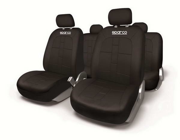 SPARCO SPC1015BK Auto seat covers MERCEDES-BENZ E-Class Saloon (W210) black, Patterned, Polyester, Front and Rear