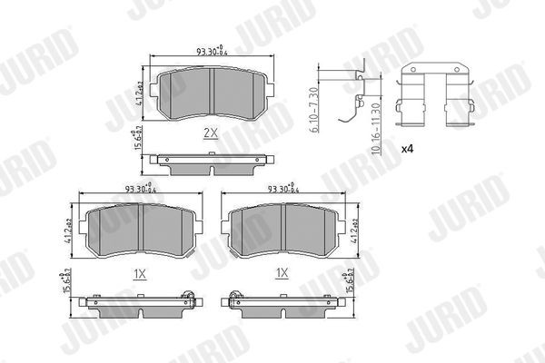573830J JURID Brake pad set KIA with acoustic wear warning, without accessories