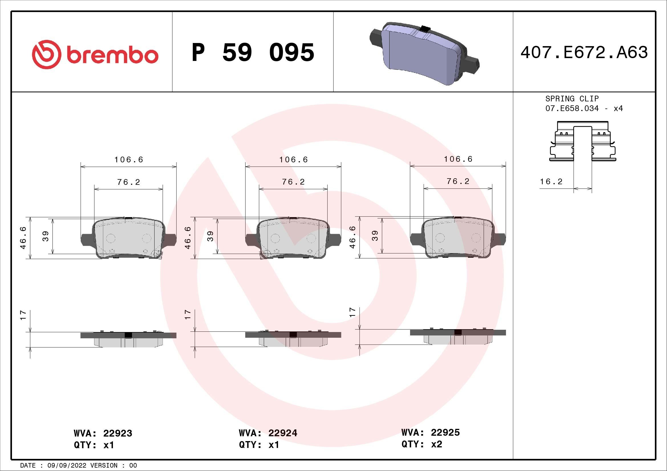 BREMBO P 59 095 OPEL INSIGNIA 2018 Disc brake pads