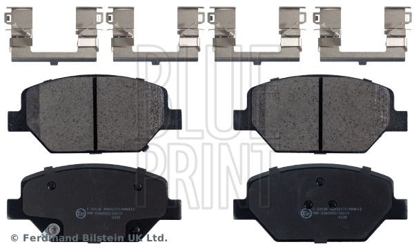 BLUE PRINT ADW194220 Brake pad set Front Axle, with acoustic wear warning, with anti-squeak plate, with fastening material