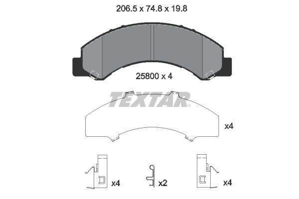 25800 TEXTAR incl. wear warning contact, with accessories Height: 74,8mm, Width: 206,5mm, Thickness: 19,8mm Brake pads 2580001 buy