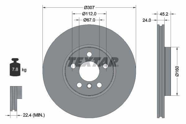 TEXTAR 92283605 Brake disc 307x24mm, 05/06x112, internally vented, Coated, High-carbon
