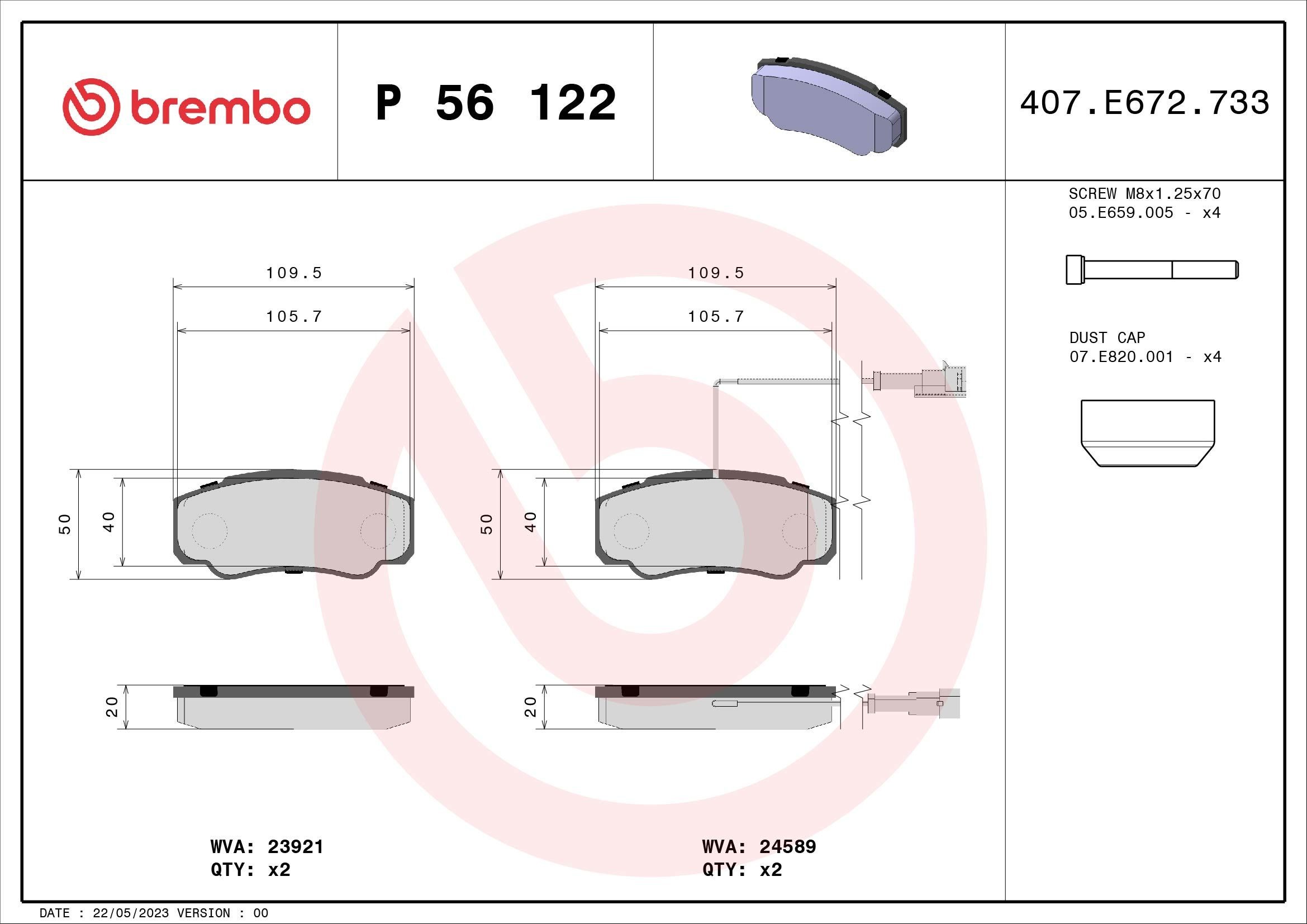 P 56 122 BREMBO Bremsbeläge für RENAULT TRUCKS online bestellen