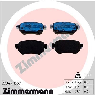 ZIMMERMANN 22349.155.1 Brake pad set with acoustic wear warning, Photo corresponds to scope of supply