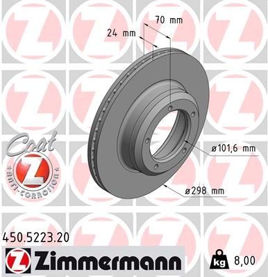 ZIMMERMANN 450.5223.20 Brake disc 298x24mm, 5/5, 5x127, internally vented, Coated, High-carbon