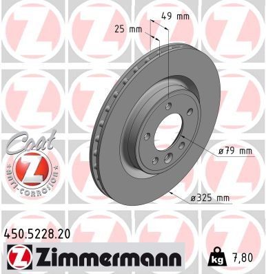 ZIMMERMANN 450.5228.20 Brake disc 325x25mm, 6/5, 5x120, internally vented, Coated, High-carbon